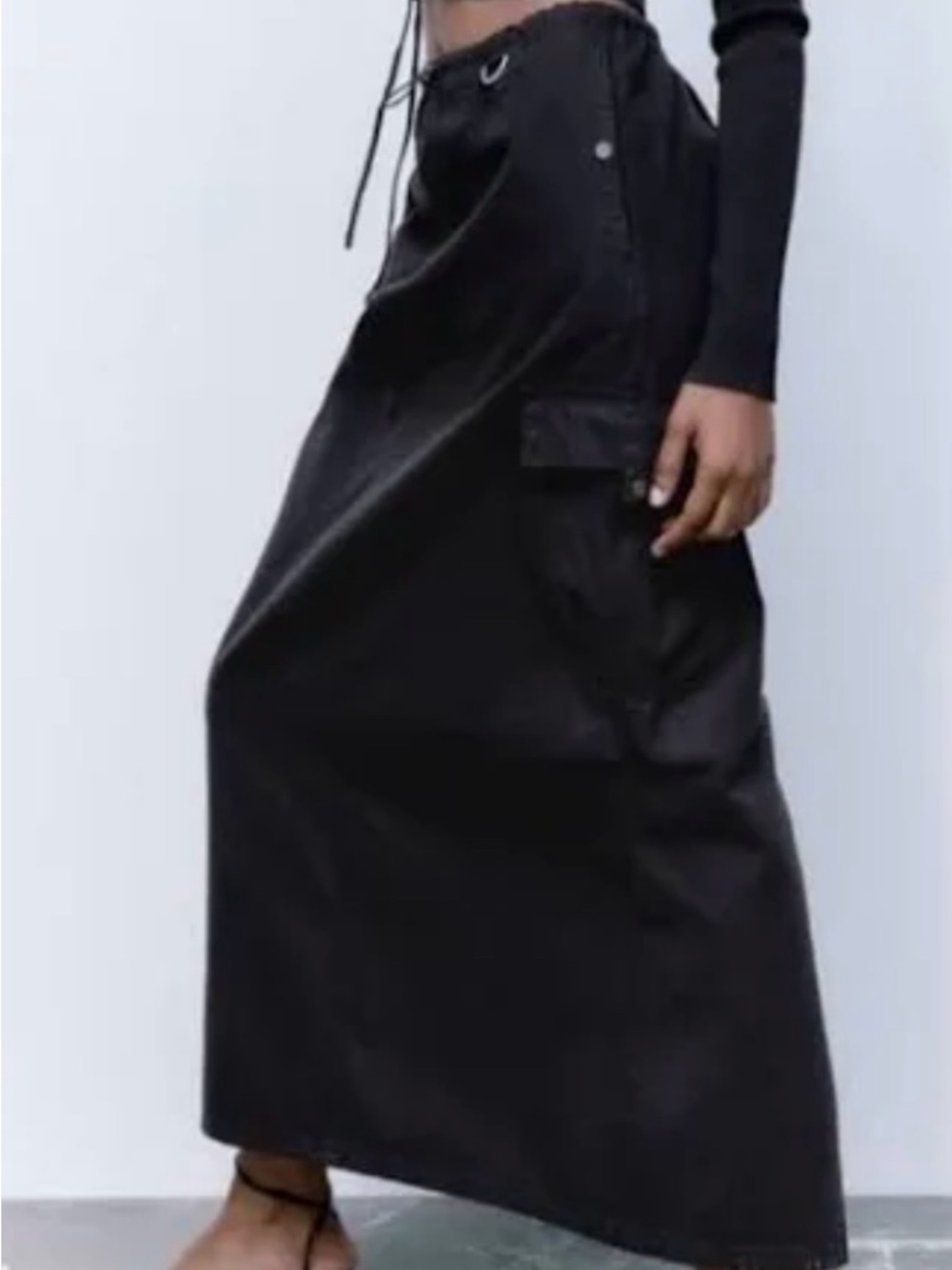 Joie Black Maxi Cargo Skirt with Drawstring Waist